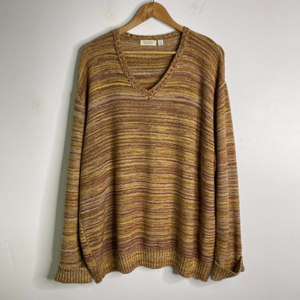 BARNEYS NEW YORK V-Neck Sweater Colorful Melange Cotton Knit ITALY Women's XL